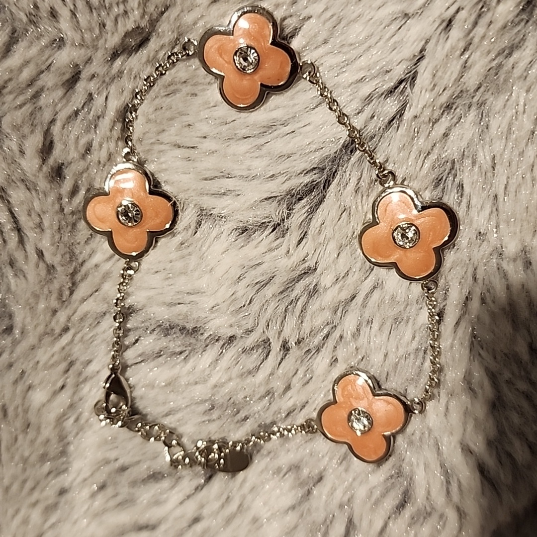 Nwot Lauren G Adams Pink Enamel Flower Bracelet 85 Inches 38$